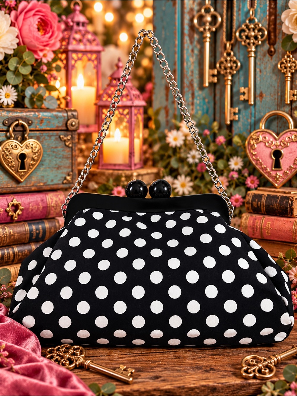 Classic Polka Dot Clasp Handbag - Black/White